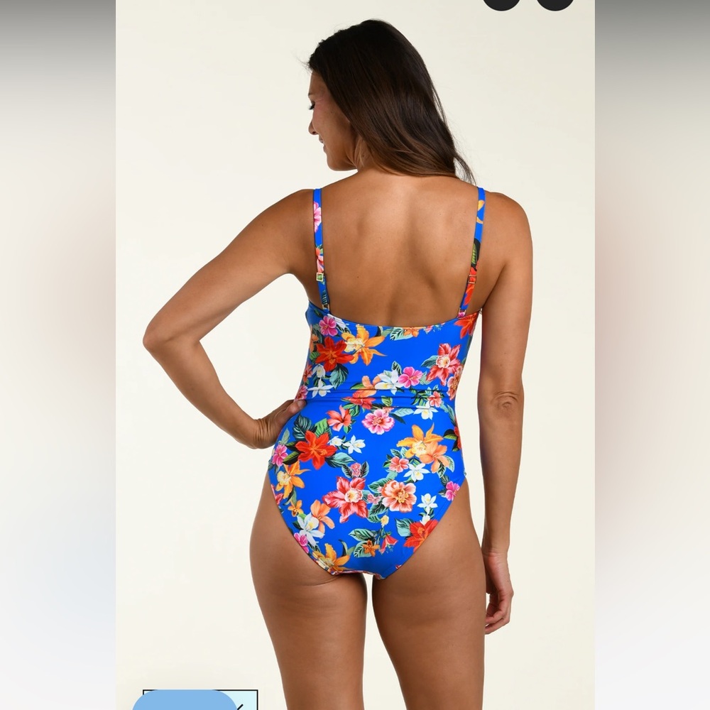 La Blanca swimsuit - blue one piece with floral print, size 6 bathing suit - Picture 8 of 8